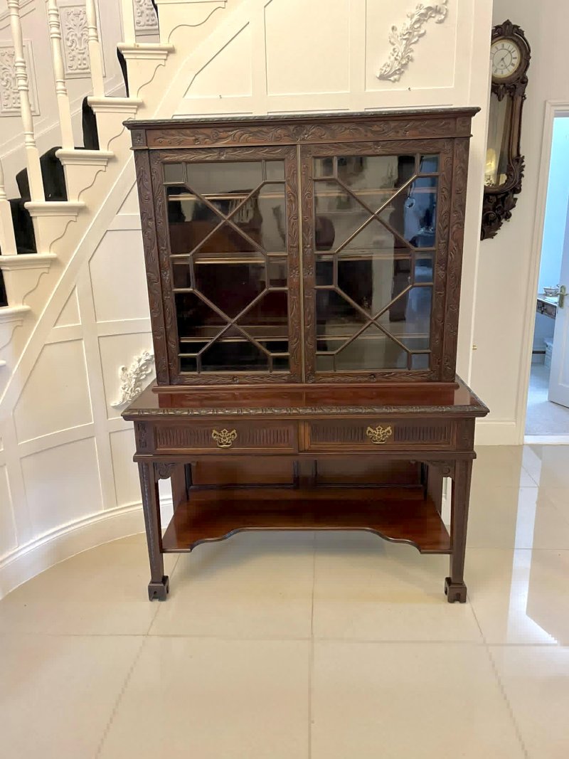 Antique Victorian Quality Carved Mahogany Display Cabinet by James Winter & Sons, London